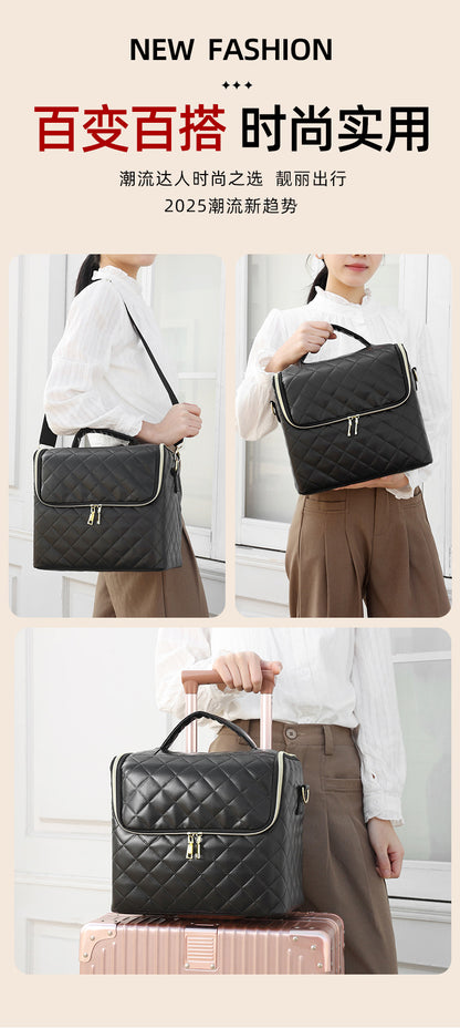 New Storage Bag Plaid Large Capacity High-Level Makeup Brush Set Makeup Makeup Artist Portable Cosmetic Bag