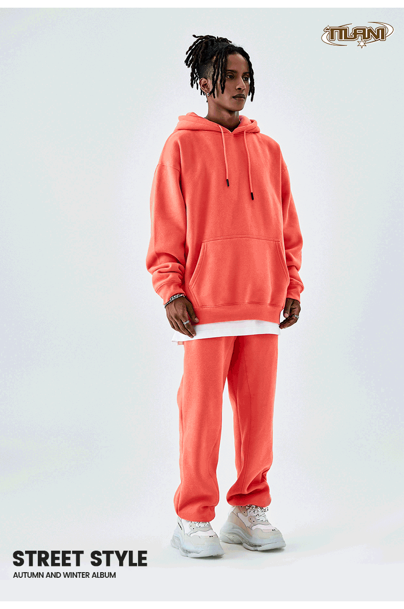 Tilani Men's Clothing European and American Trendy Brand High Quality 350g Fleece-Lined Thick Men's and Women's Hooded Sweatshirt and Sweatpants Pure Color Suit