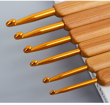 Full Set of Bamboo Handle Crochet Hooks, Bamboo Crochet Yarn Hooks, Handmade Knitting Tools, Sweater Needles, Round Head Carbonized Crochet Set