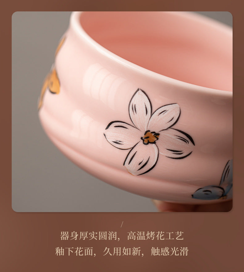 Japanese Tea Ceremony Cherry Blossom Pink Matcha Four-Piece Ceramic Matcha Bowl Tea Whisk Tea Spoon Tea Accessories
