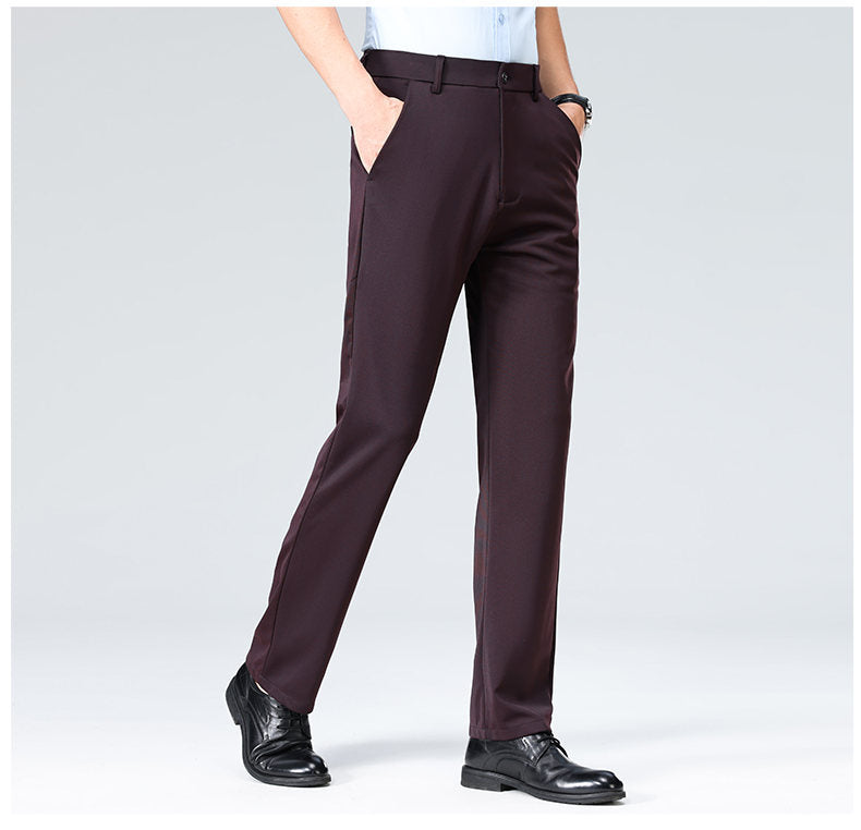 Wholesale casual pants men's four-sided elastic fabric summer ice silk pants trousers trousers high waist breathable iron-free formal trousers