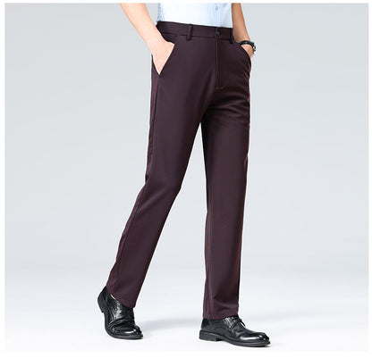 Wholesale casual pants men's four-sided elastic fabric summer ice silk pants trousers trousers high waist breathable iron-free formal trousers