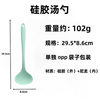 Silicone Soup Spoon Food Grade Long Handle Household Large Soup Spoon High Temperature Resistant Mini Porridge Spoon Frying Spoon Non-stick Cooking Pan Spoon
