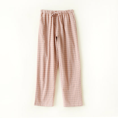 Couple Style Washed Home Pants for Men and Women, Pure Cotton Plaid Pajama Pants, Living Pants, Spring and Autumn Style, Japanese Warehouse Available for Wholesale