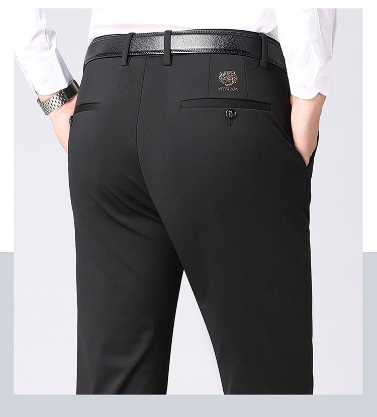 Wholesale Tiger Head Embroidered Stretch Pants Men's Casual Long Pants Men's Black Thin Straight Business Dress Pants