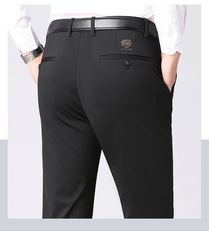 Wholesale Tiger Head Embroidered Stretch Pants Men's Casual Long Pants Men's Black Thin Straight Business Dress Pants