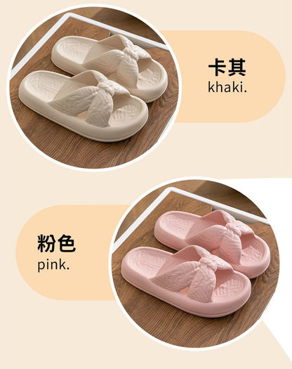 New Home Slippers for Women with Bows, Indoor Quick-Drying, Non-Slip, Bathing and Stepping on Shit, Solid Color Casual Sandals and Slippers Wholesale