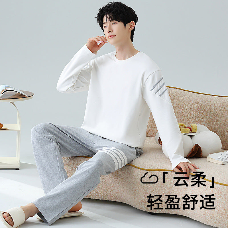 Plus Size 5XL 100% Cotton Men's Long-Sleeved Pajamas Spring & Fall Long-Sleeved 105kg Can Be Worn Outside Home Clothes Set