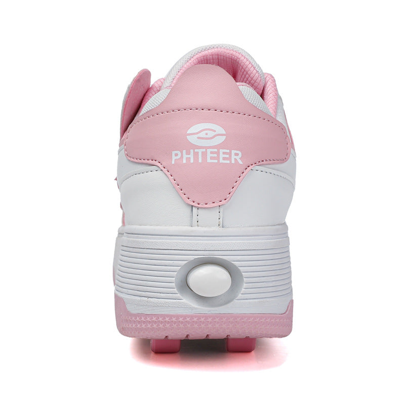 Teenagers Roller Skating Shoes for Girls and Students with Brake Button Pulley Sports Shoes That Can Walk and Glide