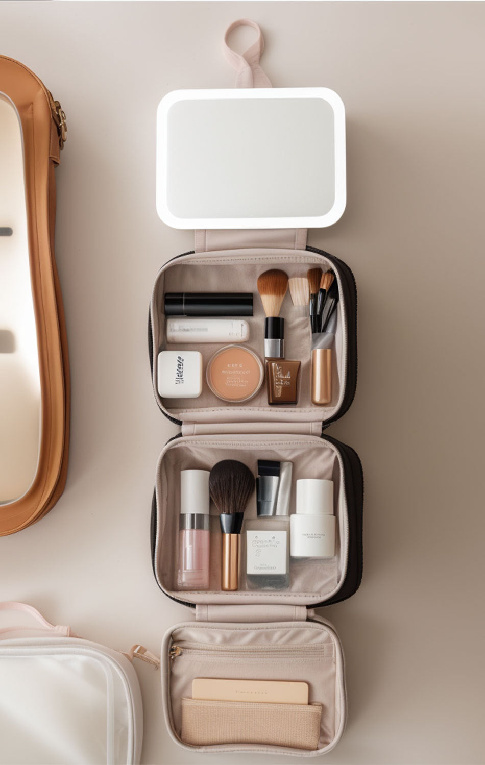 LED with Mirror Cosmetic Bag Light Luxury High-end Toiletry Bag 2024 New Portable Large Capacity Brush Transparent Ins