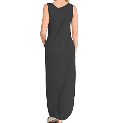 Spot Amazon Independent Station Ebay Women's Dress Good Vibes Rainbow Flap Pocket Pants Casual Sleeveless Long Skirt