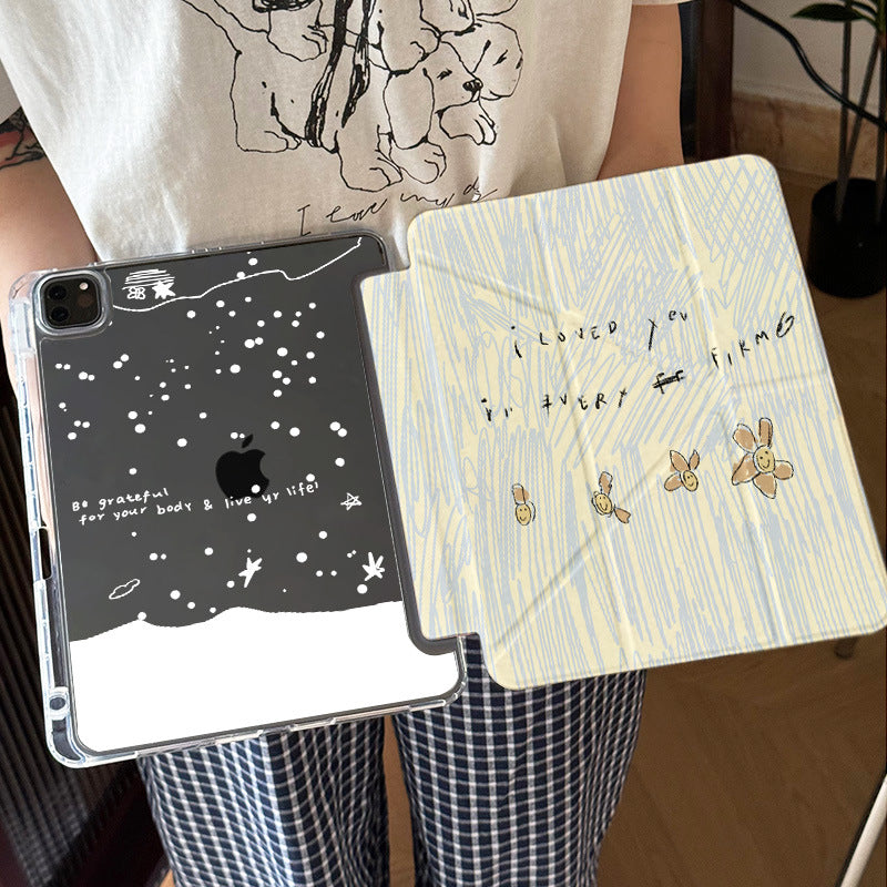 For iPad11 protective cover air7 shell transparent anti-bending pro Apple 11 inch new mini7 cartoon painting