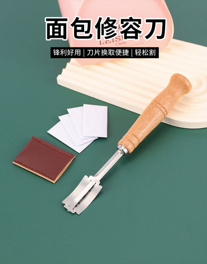 Wooden Handle Curved Bread Cutter Creative Stainless Steel Bread Trimming Knife Dough Dividing Knife European Style Baguette Cutting Pattern