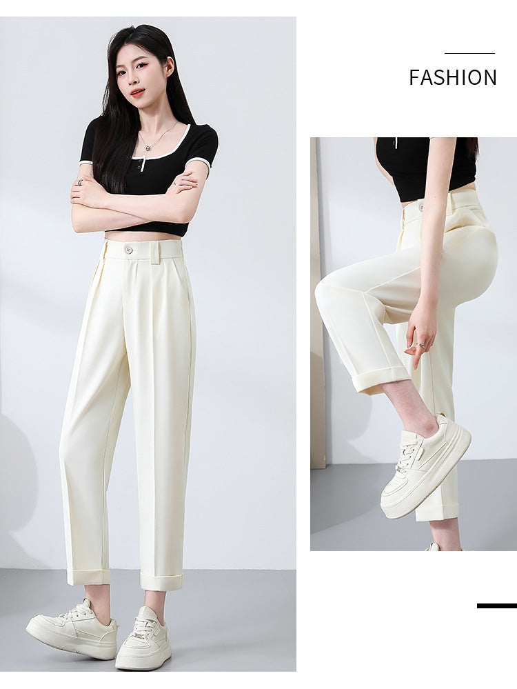 New Style Ice Silk Suit Pants for Petite Women, Cropped Straight-Leg Pants, Summer Thin Cigarette Pants, Free Shipping