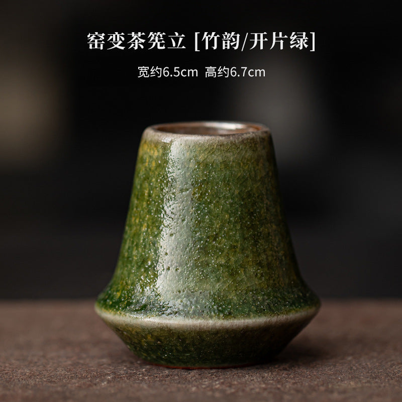 Yao Bian Bamboo Style Ceramic Matcha Four-Piece Set Japanese Matcha Making Tools Tea Bowl Tea Whisk Stand Tea Brush Tea Spoon Accessories