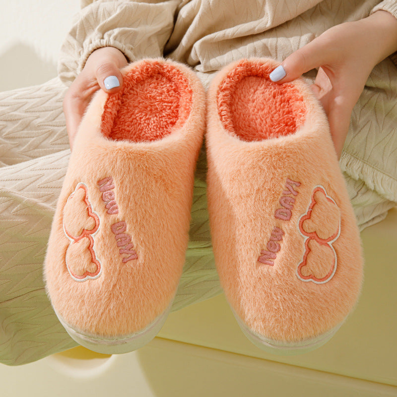 Cold-Proof Cotton Slippers for Women, Autumn and Winter Indoor Home Non-Slip Couple's Thick-Soled Furry Slippers for Men, Winter Home Use