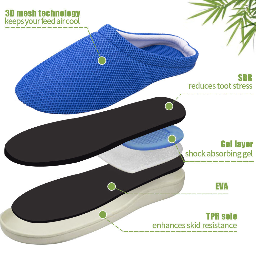 Spot cross-border e-commerce Amazon mesh bamboo fiber gel slippers slipper memory sponge composite slippers