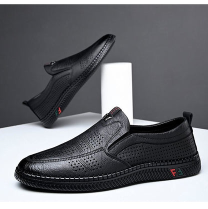 [Broken Size Processing] Leather Shoes Men's Genuine Leather Hole Shoes Dad Shoes Summer Soft Bottom Breathable Lazy Bean Shoes