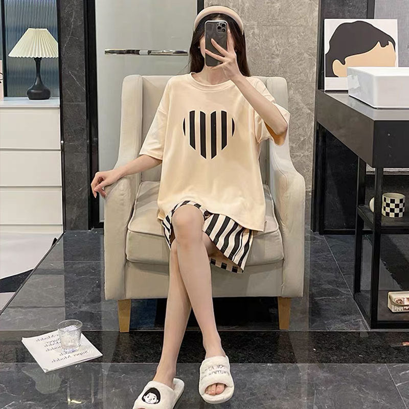 New Style Pajamas Women's Summer Short-sleeved Pullover Thin Cartoon Cartoon Bear Girl Home Clothes suit Women's Outwear