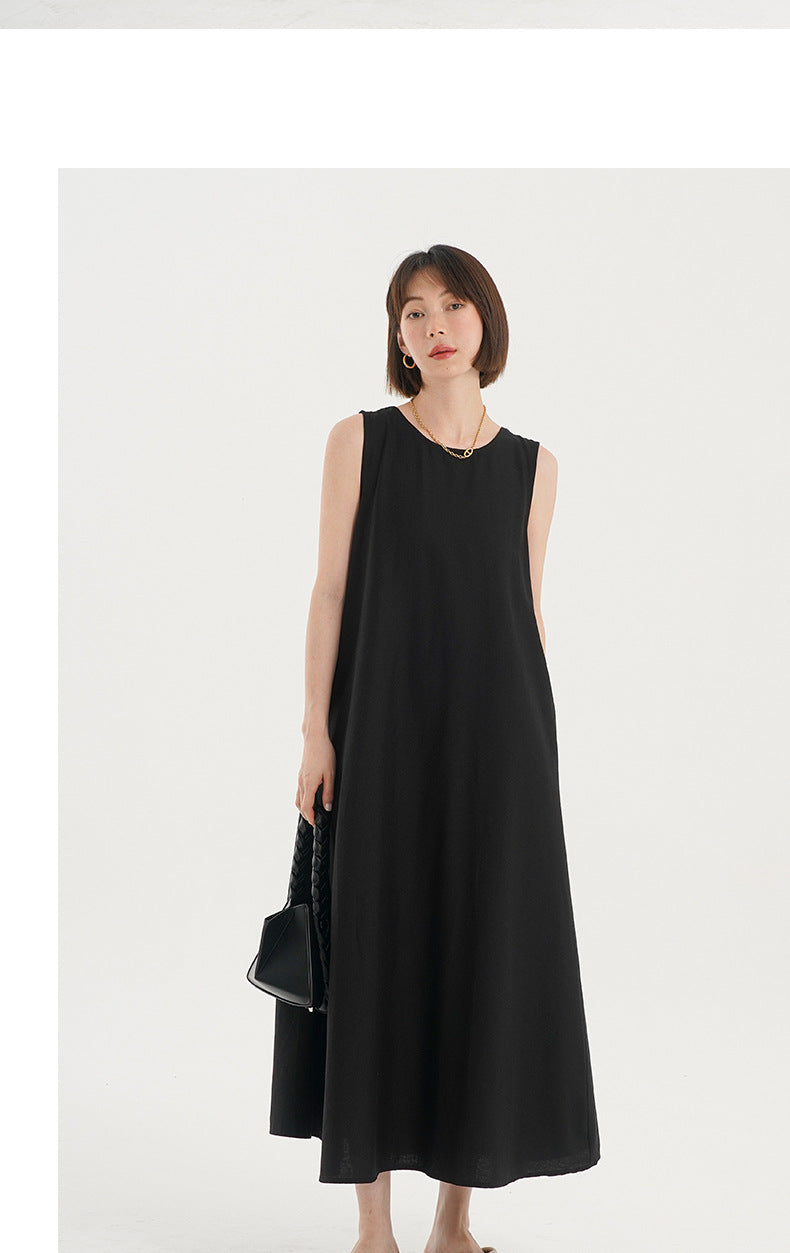 Korean Chic2026 Summer French Design Loose Backless Sleeveless Vest Dress Casual Age-Reducing Long Dress