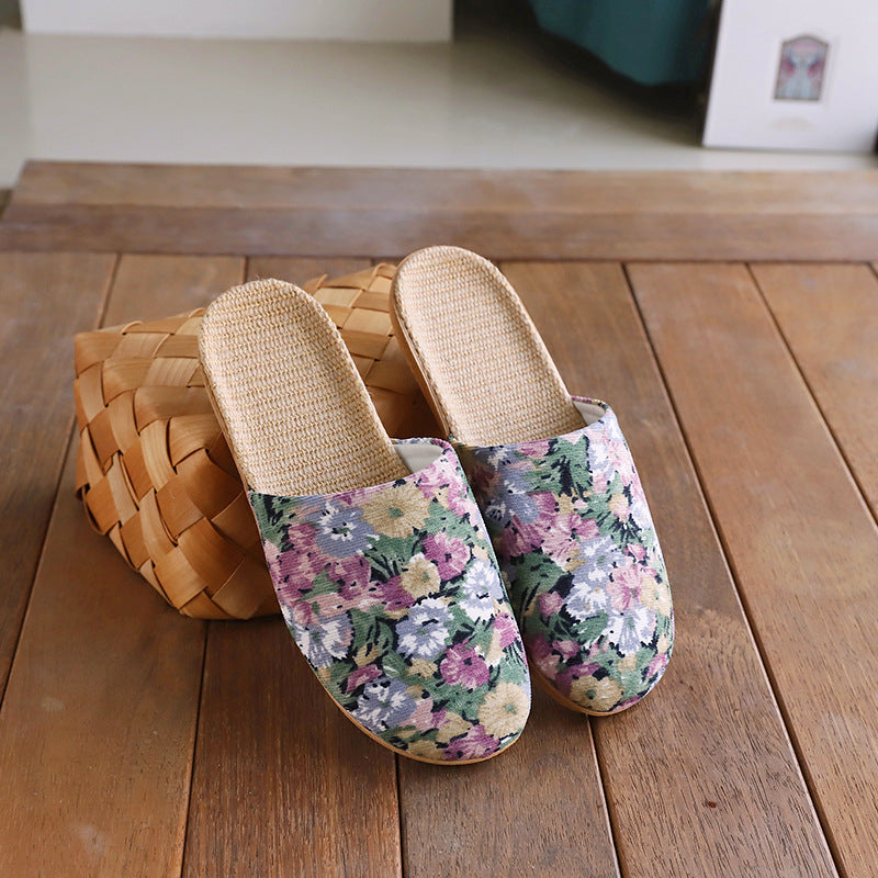 Baotou Spring & Fall Indoor Comfortable and Breathable Linen All Year Round Home Fabric Sandals for Women and Couples Floor Soft Bottom Home