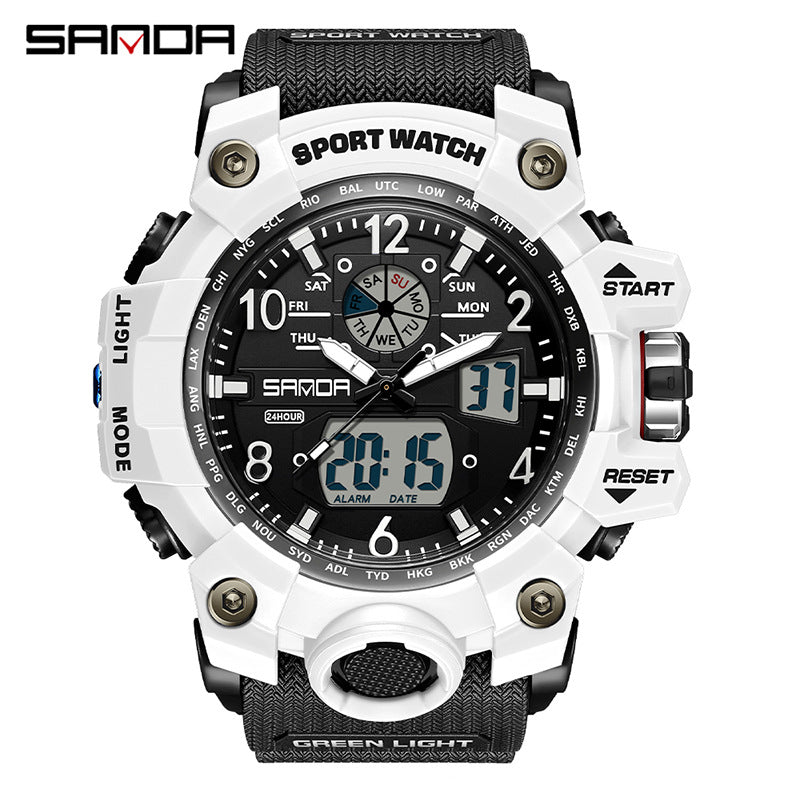 Sanda Hot-Selling Watch Korean Version Student Party Multi-Functional Waterproof Alarm Clock Electronic Watch Cool Dual Display Luminous Sports Watch by PDG ibma