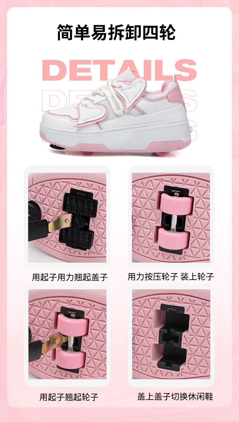 Girls' Roller Shoes Autumn and Winter New Model Children's Four-Wheel Automatic Sliding Skates for Older Kids Sports Roller Shoes