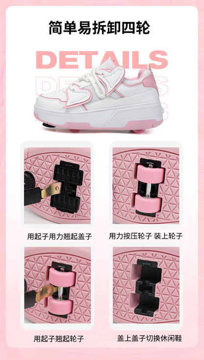 Girls' Roller Shoes Autumn and Winter New Model Children's Four-Wheel Automatic Sliding Skates for Older Kids Sports Roller Shoes