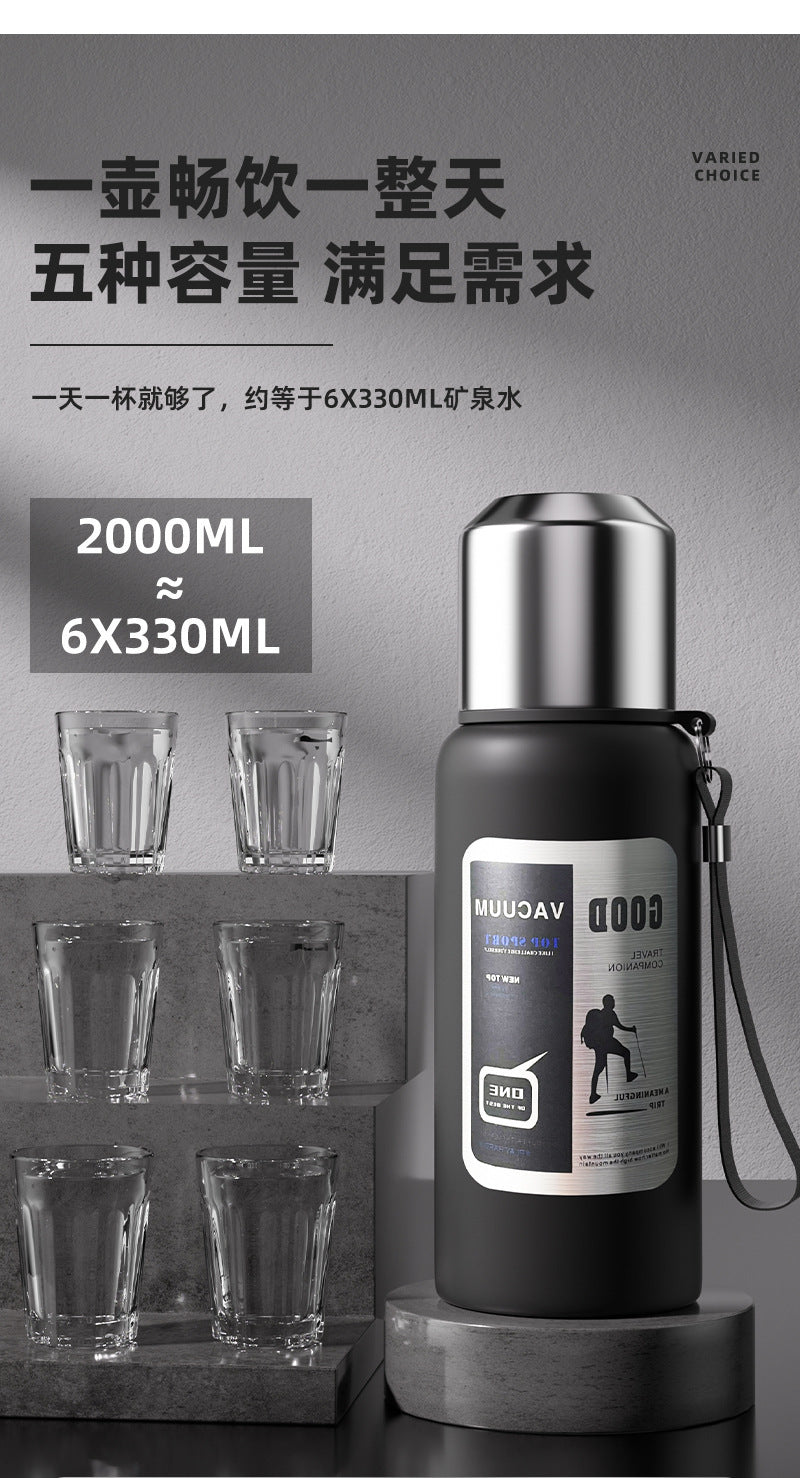 Outdoor Large-Capacity All-Steel Kettle for Men, Tea-Water Separation Vacuum Insulated Cup, 316 Stainless Steel Hiking Sports Water Cup