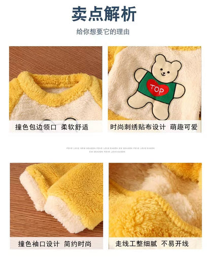 New Kidsren's Flannel Pajamas Set Autumn and Winter Boys and Girls Coral Velvet Thickeneded Home Clothes Two-piece Set