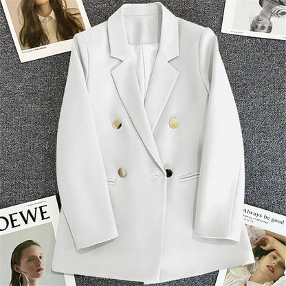 Green Metal Buckle Korean Style 2024 Spring and Autumn New Milk White Suit Jacket Women's Casual All-match High-end Suit