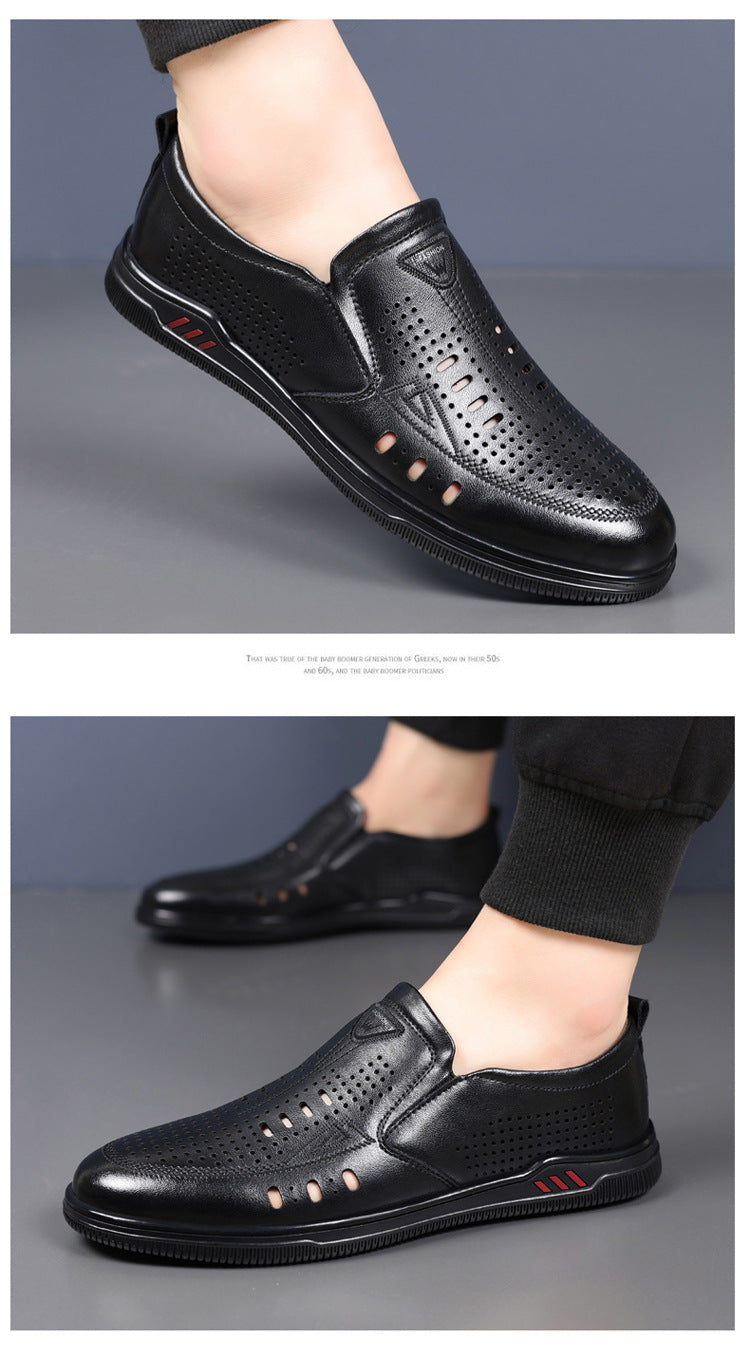 Summer Leather Shoes for Men, Casual Hollow Breathable Clogs, Soft Sole, Soft Mesh Shoes, Foreign Style Men's Shoes, Drop Shipping