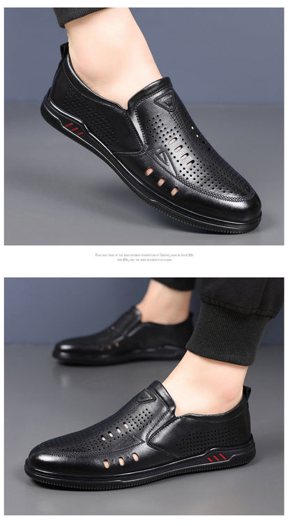 Summer Leather Shoes for Men, Casual Hollow Breathable Clogs, Soft Sole, Soft Mesh Shoes, Foreign Style Men's Shoes, Drop Shipping