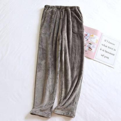 Flannel Women's Pajama Pants Fall/Winter Men's Loose Warm Simple New Couple's Home Pants Pants Winter One-Piece Hair