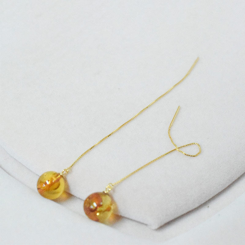 Amber Beeswax Earrings Light Luxury High-end Women's Earrings New Chinese Style National Style Ear Studs Popular Style Natural Real Jewelry