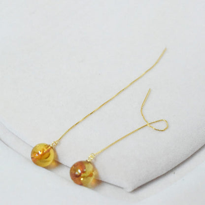 Amber Beeswax Earrings Light Luxury High-end Women's Earrings New Chinese Style National Style Ear Studs Popular Style Natural Real Jewelry