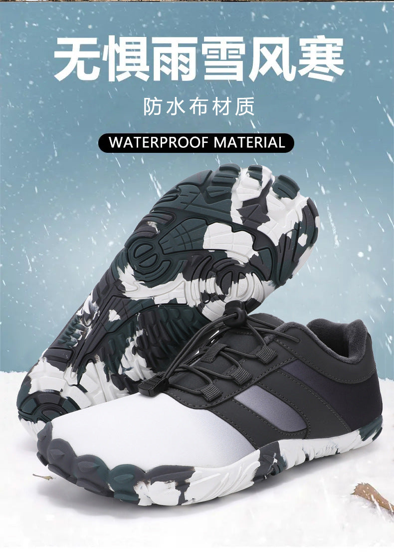 Outdoor Snow Boots, Home Cross-Border Winter New Style, Non-Slip Short Style, Fleece-Lined Warm Cotton Shoes, Thick-Soled Barefoot Five-Toe Shoes