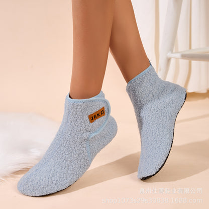 Cross-Border Large Size Shein Winter New Women's Velcro Home Indoor Non-Slip Warm Long Plush Snow Boots
