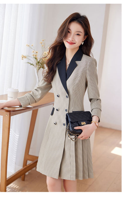 French Hepburn Style Small Black Dress High Sense High Cold Royal Sister Fried Street Small Fragrance Style Pleated Professional Suit dress Summer