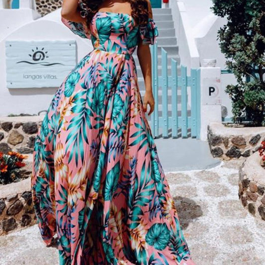 2020 Summer European and American New Sexy Strapless Printed Dress Cross-border Women's Dress by PDG ibma