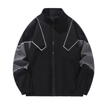 Russian Foreign Trade Trendy Brand Reflective Patchwork Stand-Up Collar Jacket Spring and Autumn Loose Sports Casual Jacket for Men