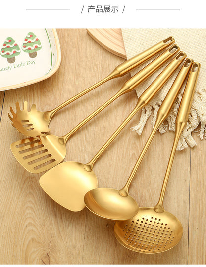 Stainless Steel High-grade Soup Leak Hot Pot Spoon Thickened Soup Spoon Golden Large Soup Spoon Titanium Plated Golden Soup Spoon Golden Spatula Spoon