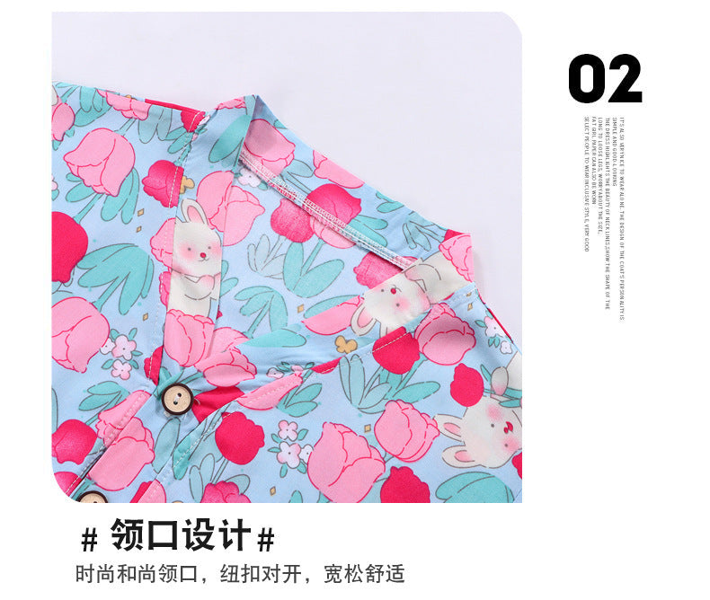 Children's Home Clothes Cotton Silk Suit Summer Boys and Girls Pajamas Artificial Cotton Two-Piece Set Cotton Silk Air-Conditioned Clothes Kidsren's Clothing
