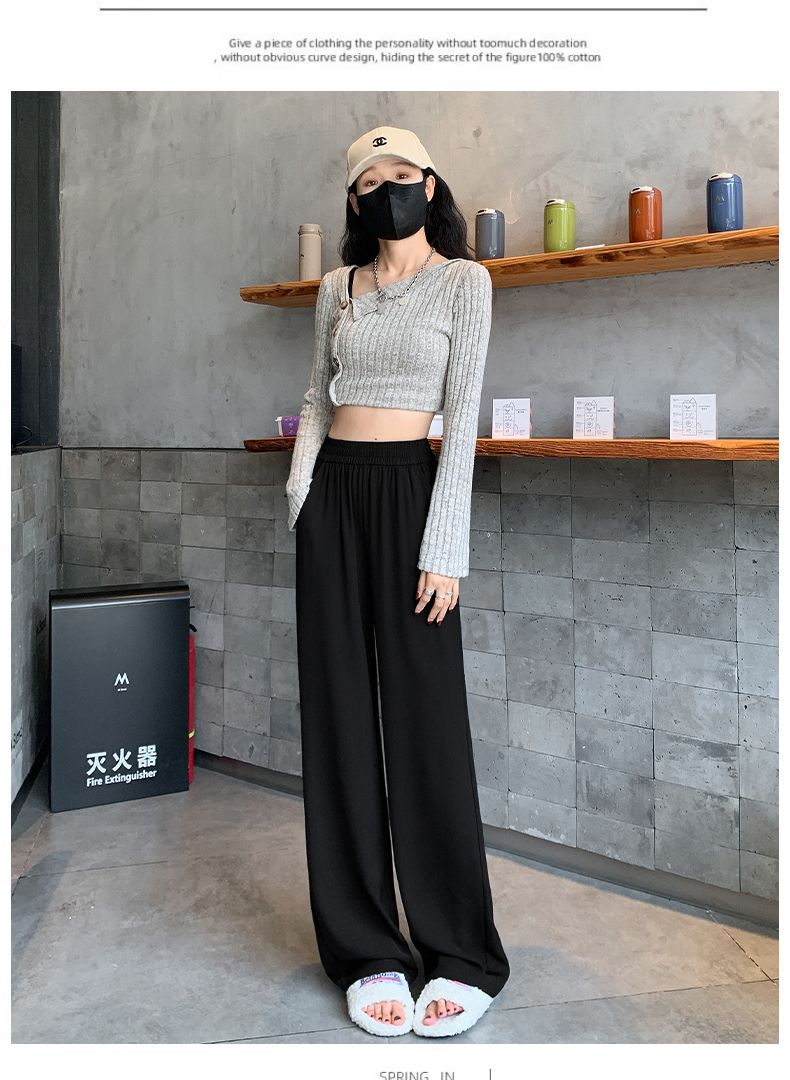 Wide Leg Pants Women's 2025 Summer Thin High Waist Dosing Straight Straight Pants Casual Loose All-match Slim-fit Mopping Pants