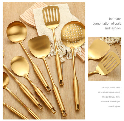 Stainless Steel High-grade Soup Leak Hot Pot Spoon Thickened Soup Spoon Golden Large Soup Spoon Titanium Plated Golden Soup Spoon Golden Spatula Spoon
