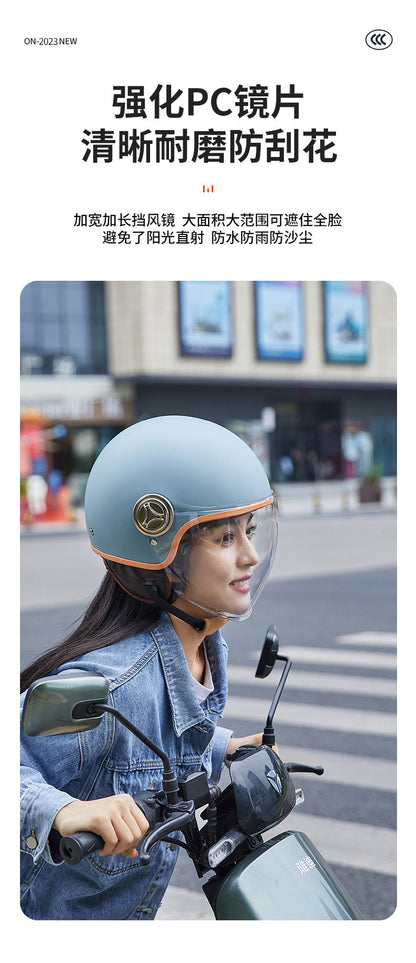 3C Certified Helmet for Women, Electric Vehicle, Men's Motorcycle, All-Season Half Helmet, Winter Warm and Anti-Fog Retro Helmet