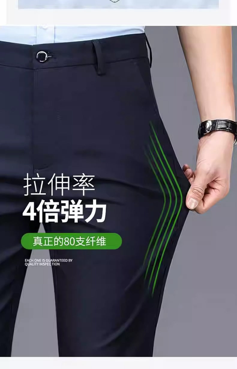 Men's Casual Trousers for Foreign Trade, Loose and Fattened, No-Iron Straight Suit, Business Elastic Trousers Wholesale