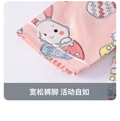 Children's Home Suit Summer Thin Boys and Girls Short-sleeved Cropped Pants Air-conditioning Suit 3-8 Children's Pajamas