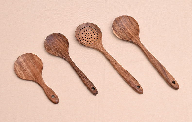 Paint-free Wax-free Wooden Cooking Spoon Shovel suit Kitchenware Long Handle Non-stick Pan Stir-frying Shovel Wooden Acacia Soup Spoon