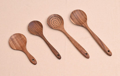 Paint-free Wax-free Wooden Cooking Spoon Shovel suit Kitchenware Long Handle Non-stick Pan Stir-frying Shovel Wooden Acacia Soup Spoon